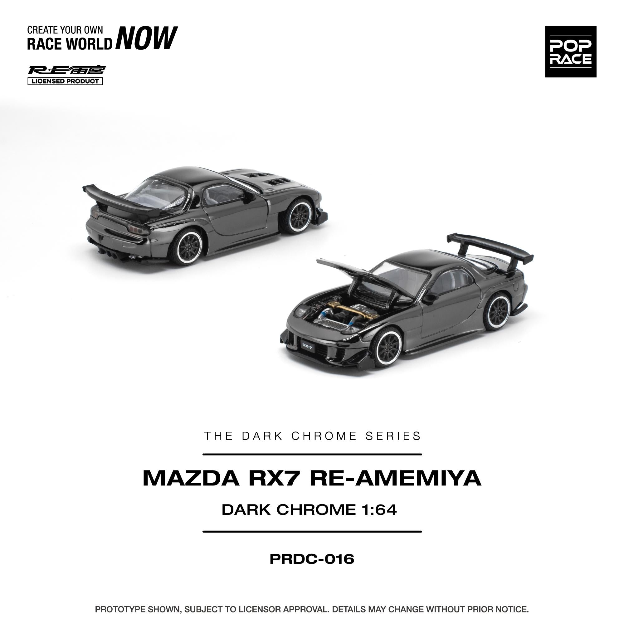 Pop Race 1:64 MAZDA RX-7 RE-AMEMIYA - DARK CHROME PRDC016 – CarBro MC