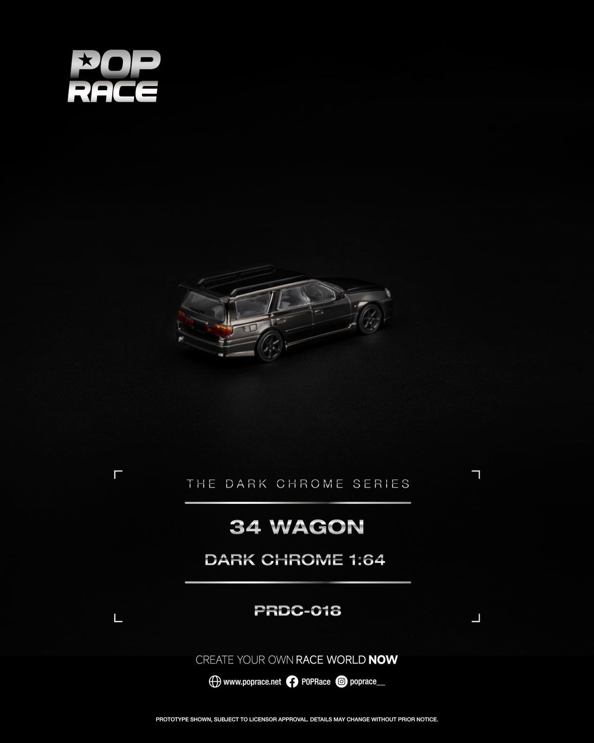 (Preorder) Pop Race 1:64 R34 WAGON DARK CHROME PRDC018