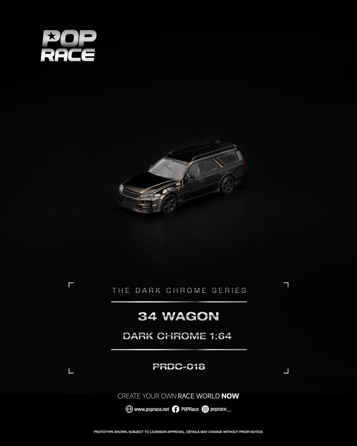 (Preorder) Pop Race 1:64 R34 WAGON DARK CHROME PRDC018