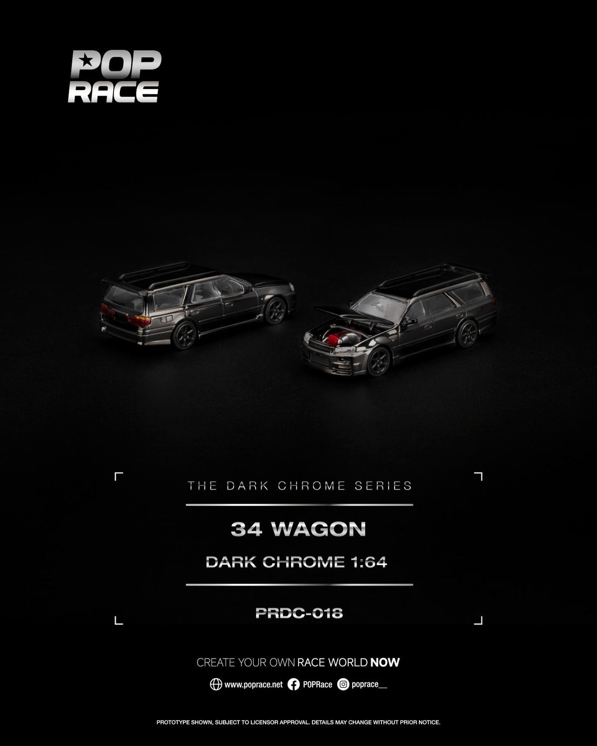 (Preorder) Pop Race 1:64 R34 WAGON DARK CHROME PRDC018