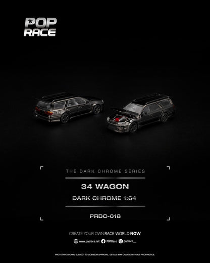 (Preorder) Pop Race 1:64 R34 WAGON DARK CHROME PRDC018
