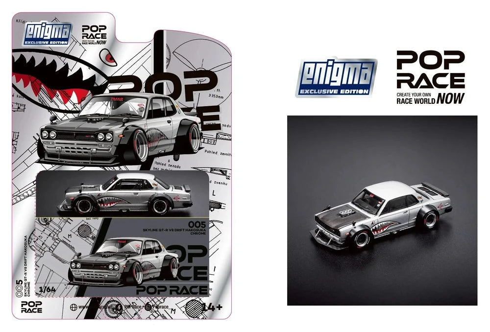 POPRACE x Enigma 1:64 Skyline GT-R V8 Drift (Hakosuka) Metallic Silver PRE005 (Preorder)