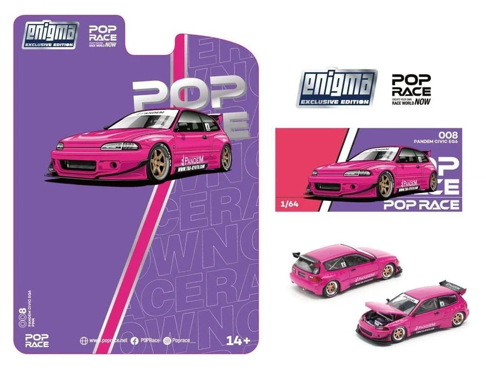 Pop Race x Enigma 1:64 Pandem Civic EG6 - Pink PRE008