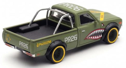 Green model truck with 'PR26' and 'Pandem' branding on a white background