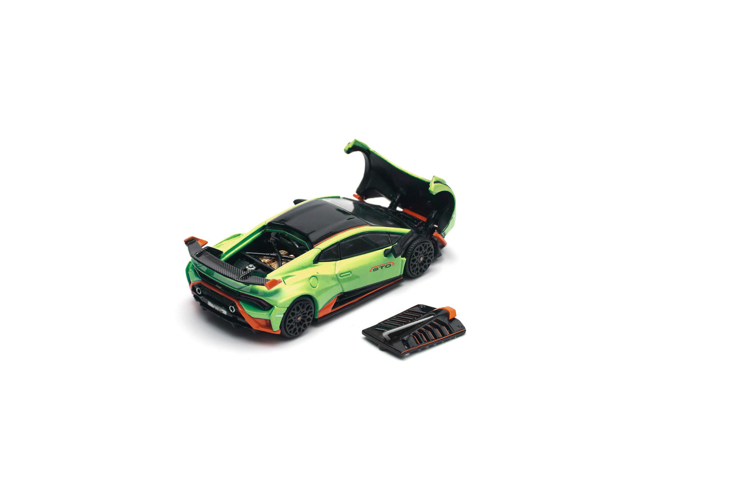 Model car with open door on a white background