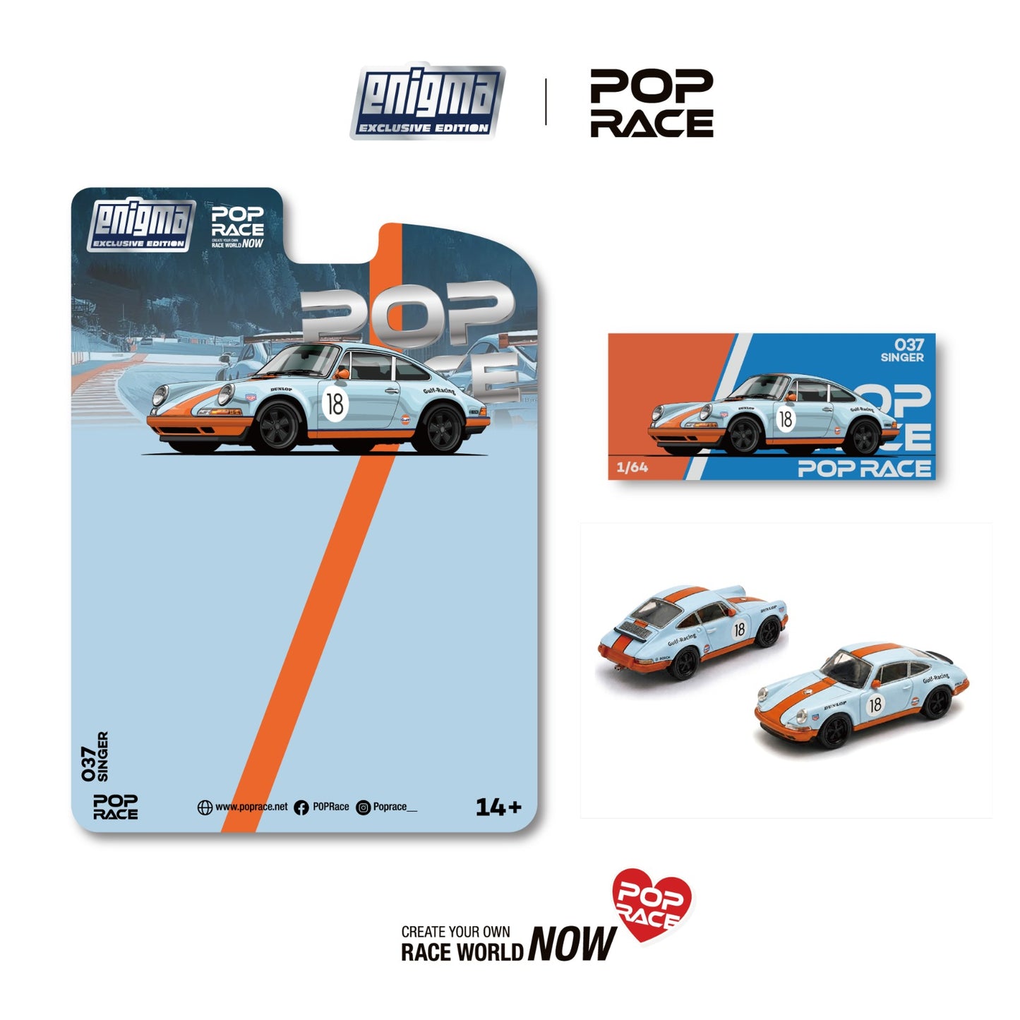 (Preorder) Pop Race x Enigma 1:64 SINGER RACING ORANGE/BLUE #18 PRE037