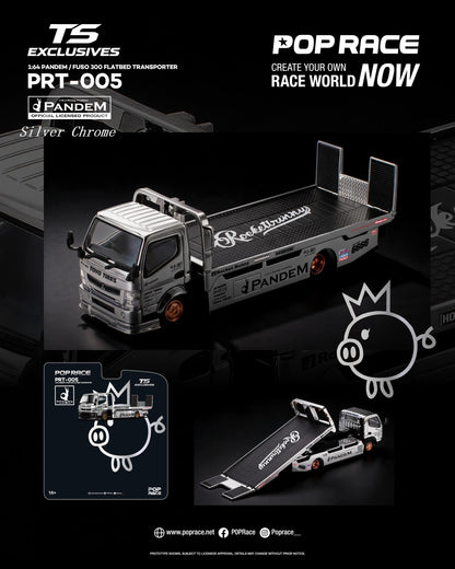 (Preorder) Pop Race x TS Exclusives 1:64 PANDEM FUSO 300 FLATBED TRANSPORTER SILVER CHROME PRT005