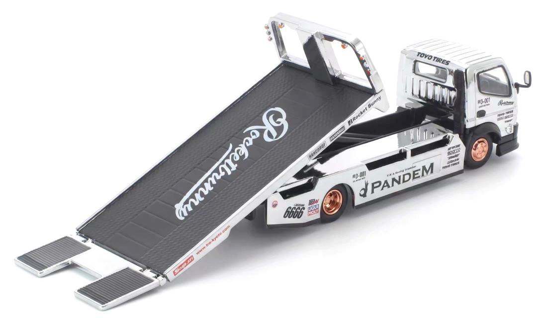 (Preorder) Pop Race x TS Exclusives 1:64 PANDEM FUSO 300 FLATBED TRANSPORTER SILVER CHROME PRT005