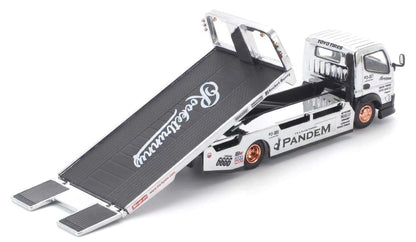 (Preorder) Pop Race x TS Exclusives 1:64 PANDEM FUSO 300 FLATBED TRANSPORTER SILVER CHROME PRT005