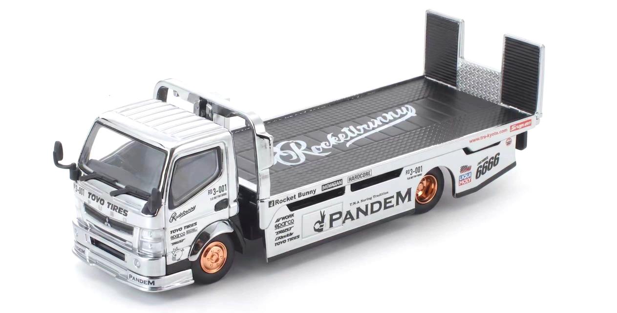 (Preorder) Pop Race x TS Exclusives 1:64 PANDEM FUSO 300 FLATBED TRANSPORTER SILVER CHROME PRT005