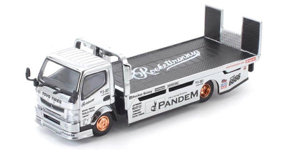 (Preorder) Pop Race x TS Exclusives 1:64 PANDEM FUSO 300 FLATBED TRANSPORTER SILVER CHROME PRT005