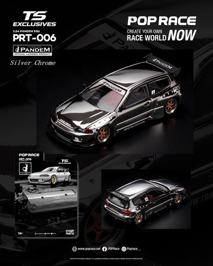 (Preorder) Pop Race x TS Exclusives 1:64 PANDEM EG6 SILVER CHROME PRT006