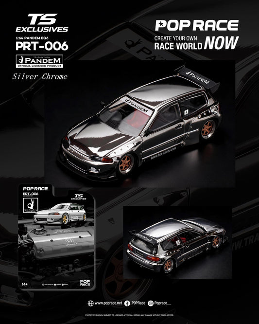 (Preorder) Pop Race x TS Exclusives 1:64 PANDEM EG6 SILVER CHROME PRT006