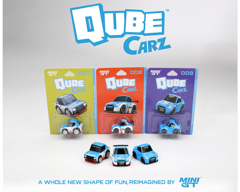 Qube Carz toy cars with their packaging on a white background