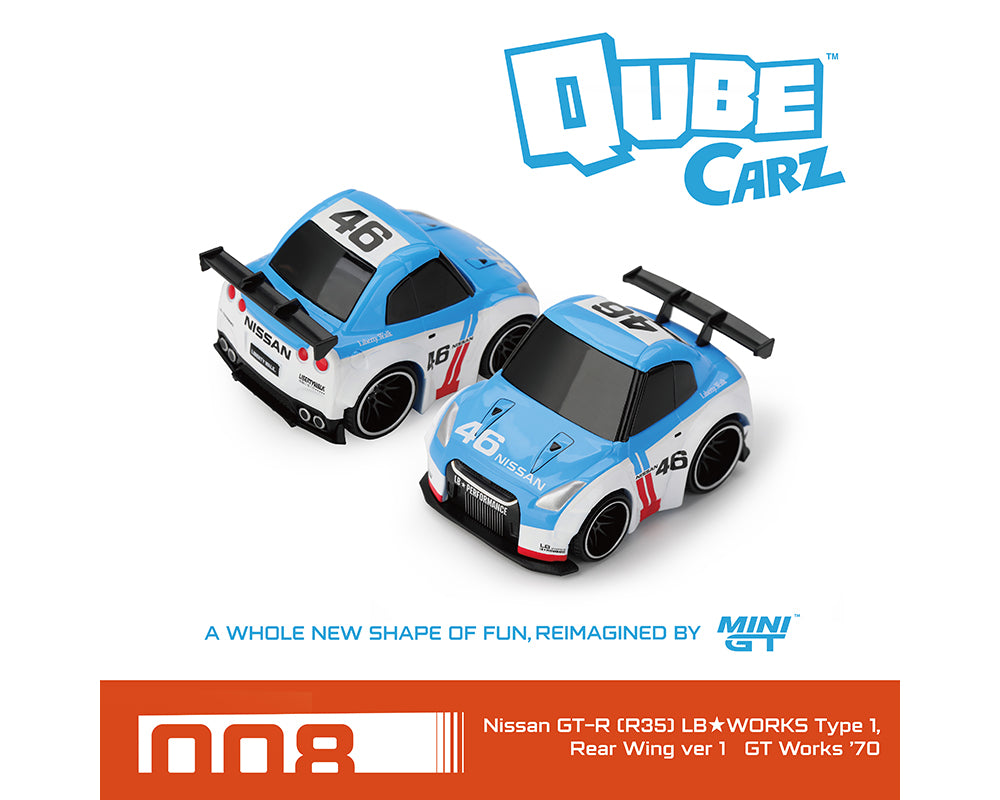 Two Qube Carz toy cars with branding on a white background