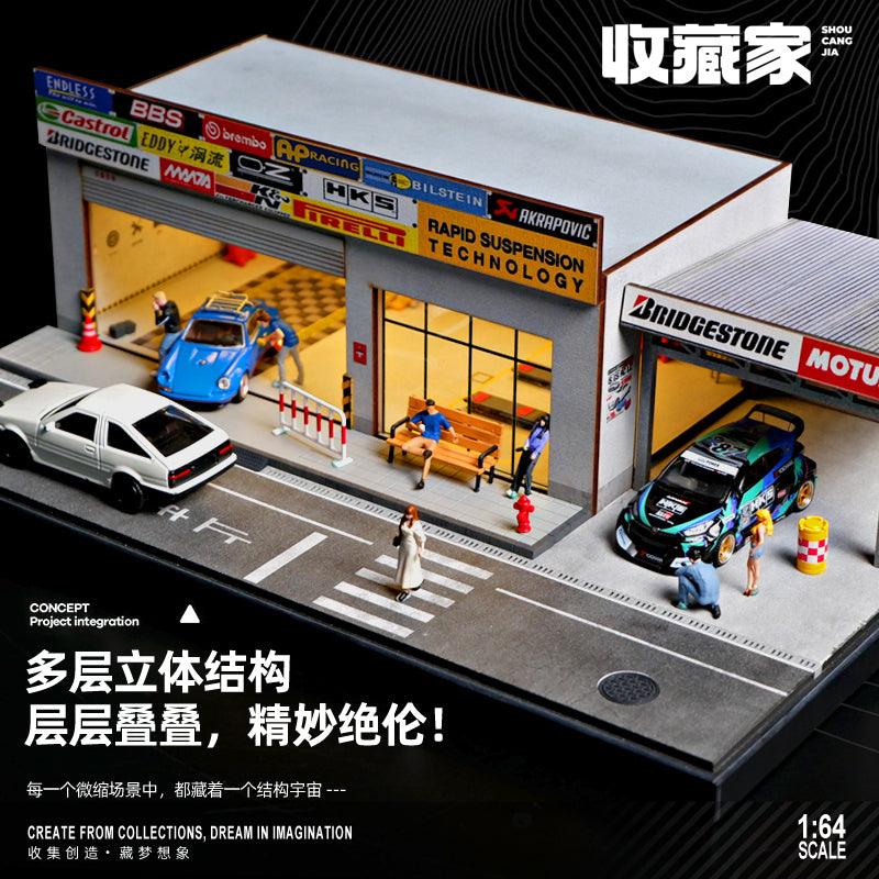 Shou Cang Jia 1:64 SCENE OF CAR MODIFICATION AND REPAIR SHOP [LARGE] SCJ82025-A