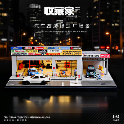 Shou Cang Jia 1:64 SCENE OF CAR MODIFICATION AND REPAIR SHOP [LARGE] SCJ82025-A