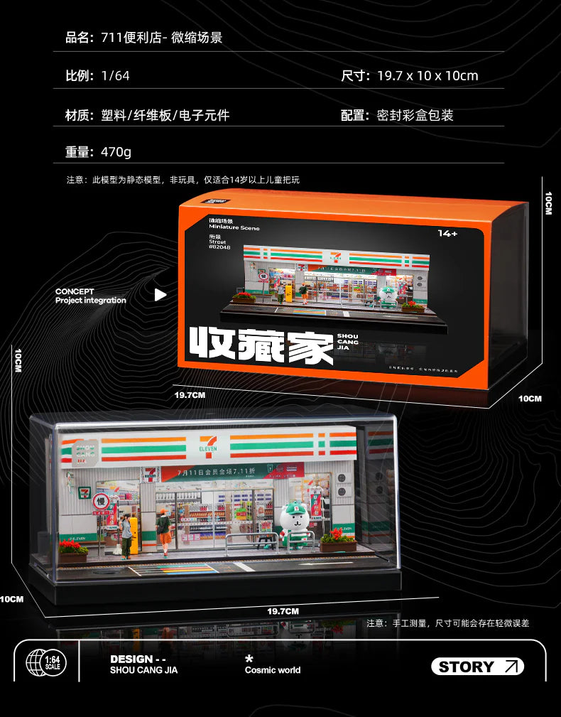 Model store with packaging on a black background