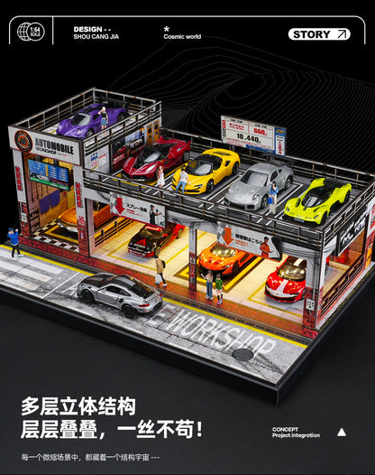 Shou Cang Jia 1:64 DOUBLE LAYER AUTOMOBILE PARKING WORKSHOP DIORAMA [LARGE] SCJ82056
