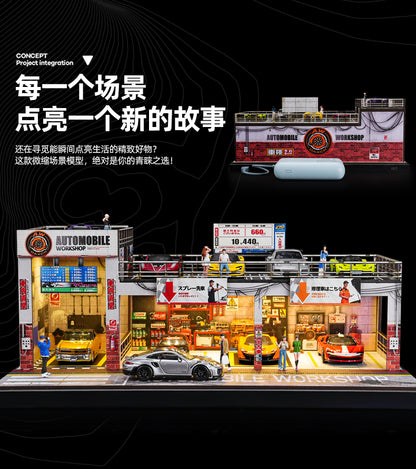Shou Cang Jia 1:64 DOUBLE LAYER AUTOMOBILE PARKING WORKSHOP DIORAMA [LARGE] SCJ82056