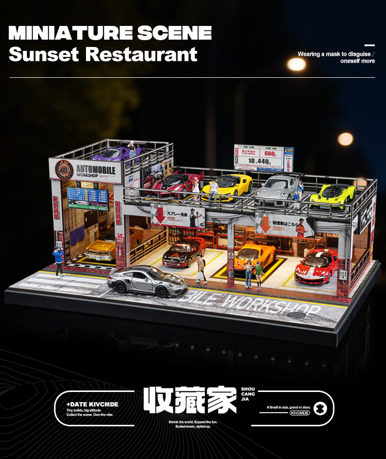 Shou Cang Jia 1:64 DOUBLE LAYER AUTOMOBILE PARKING WORKSHOP DIORAMA [LARGE] SCJ82056