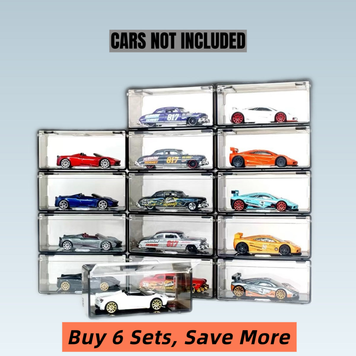 Collection of Stackable Display Cases for Diecast Car Models