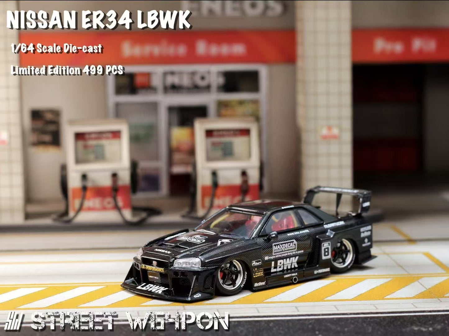 Street Weapon 1:64 Nissan LBWK ER34 Black Carbon Fiber Special Edition