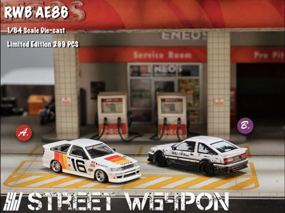 Street Weapon 1:64 RWB AE86 White #16 TRD Racing Car/Initial D Fujiwara Tofu Shop [2 Versions] (Preorder)