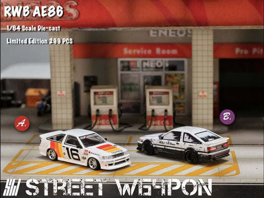 Street Weapon 1:64 RWB AE86 White #16 TRD Racing Car/Initial D Fujiwara Tofu Shop [2 Versions] (Preorder)