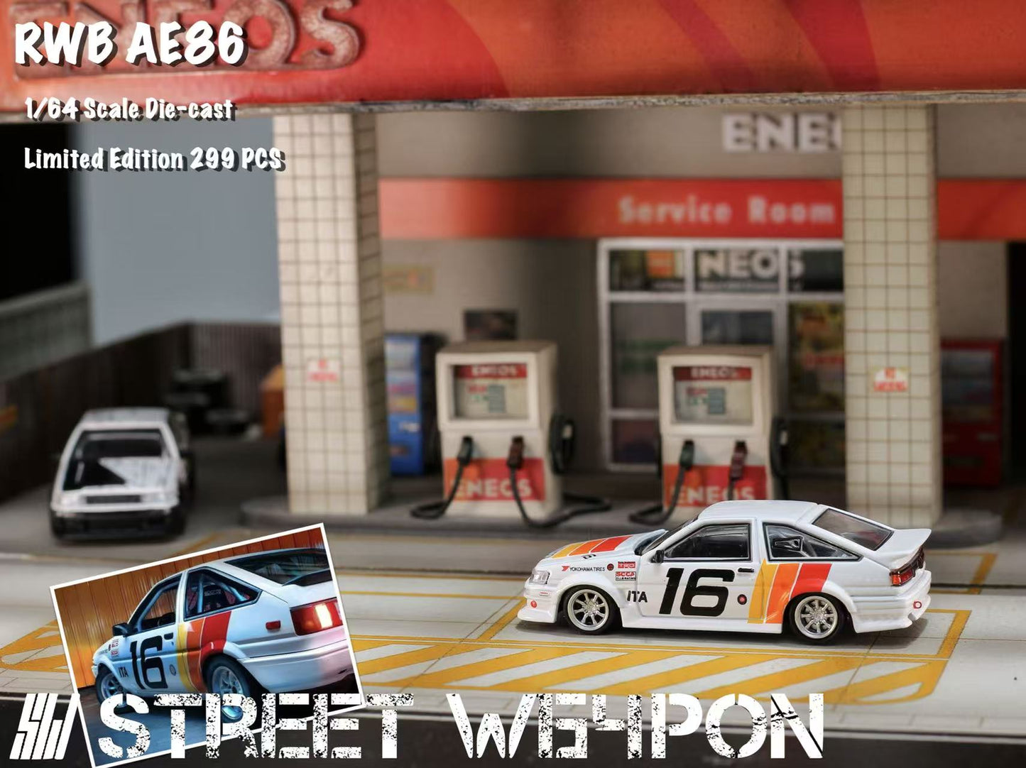 Street Weapon 1:64 RWB AE86 White #16 TRD Racing Car/Initial D Fujiwara Tofu Shop [2 Versions] (Preorder)