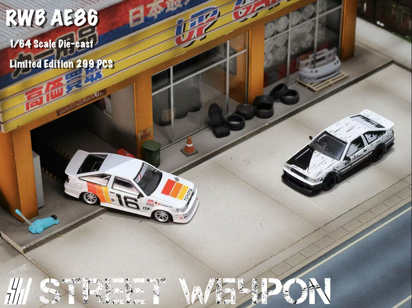 Street Weapon 1:64 RWB AE86 White #16 TRD Racing Car/Initial D Fujiwara Tofu Shop [2 Versions] (Preorder)
