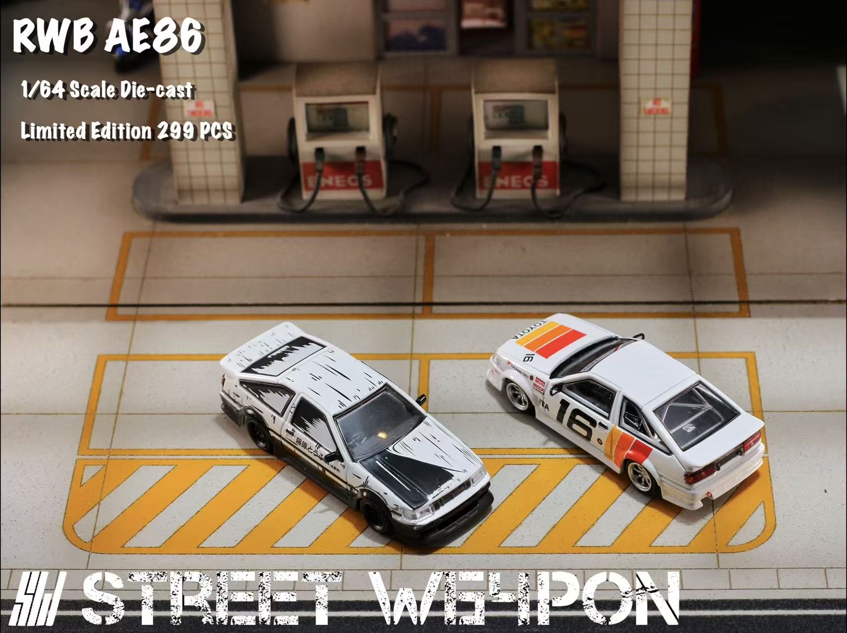 Street Weapon 1:64 RWB AE86 White #16 TRD Racing Car/Initial D