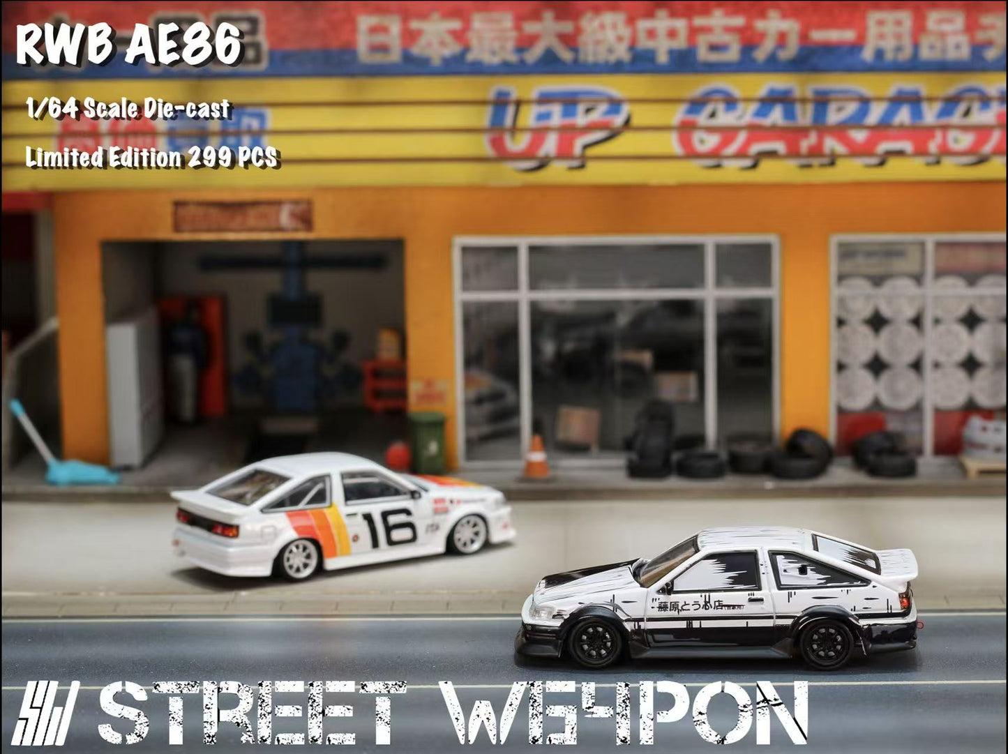 Street Weapon 1:64 RWB AE86 White #16 TRD Racing Car/Initial D Fujiwara Tofu Shop [2 Versions] (Preorder)