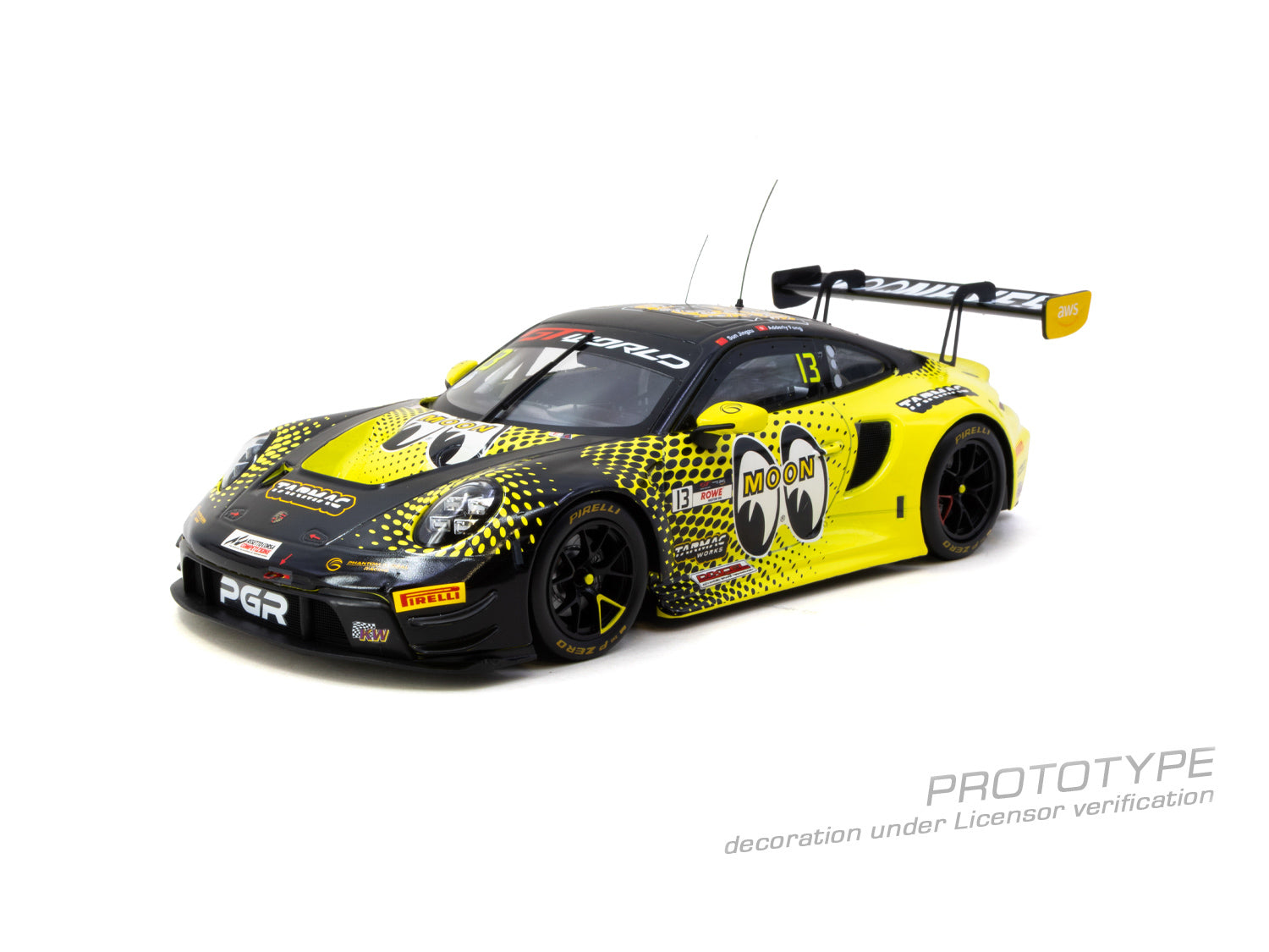 Yellow and black race car model on a white background