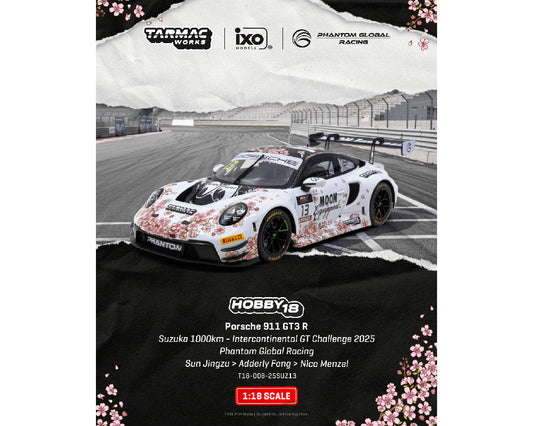 (Preorder) Tarmac Works 1:18 Porsche 911 GT3 R Suzuka 1000km – Intercontinental GT Challenge 2025 Phantom Global Racing Mooneyes Sun Jingzu / Adderly Fong / Nico Menzel T18-008-25SUZ13