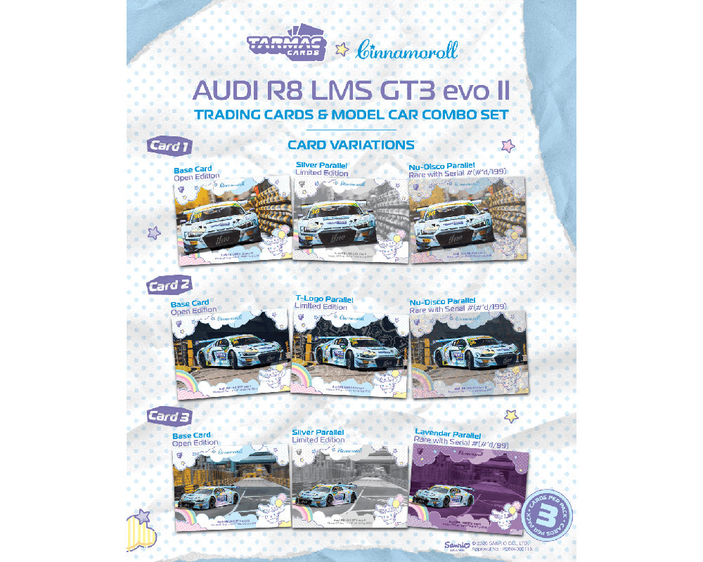 Trading card and model car combo set packaging for Audi R8 LMS GT3 evo II with Yamato Trading branding.
