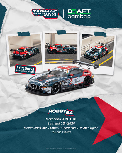 Tarmac Works 1:64 Mercedes-AMG GT3 #77 Caltex Racing 2024 Bathurst 12H diecast model shown from multiple angles