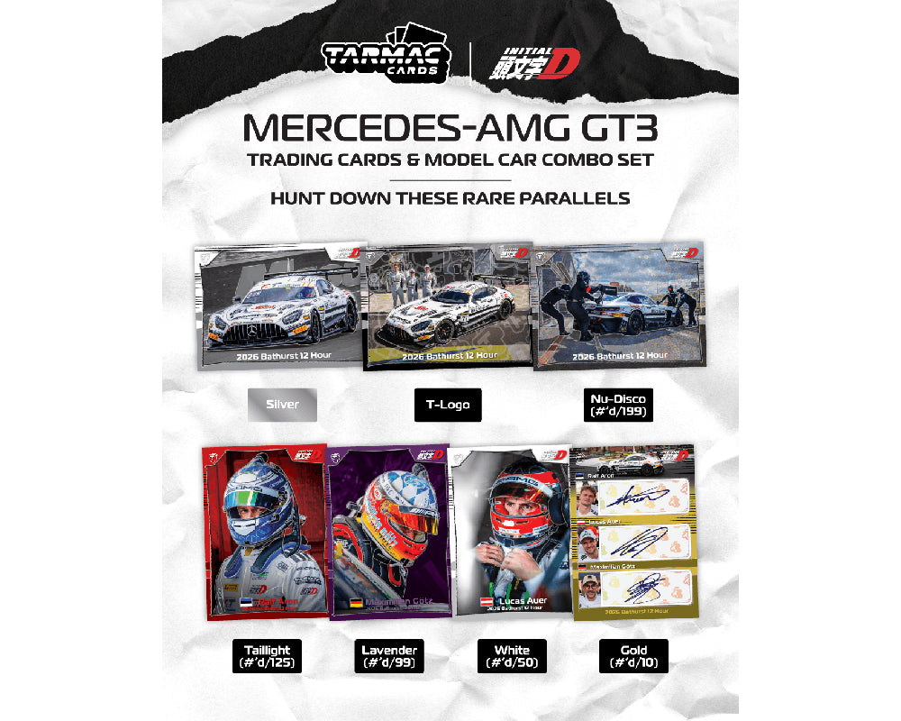 Tarmac Cards x Initial D Mercedes-AMG GT3 Bathurst 12 Hour Trading Cards and Model Car Combo Set featuring Craft-Bamboo Racing diecast model car and collectible trading cards