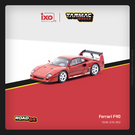 Model car packaging for Ferrari F40 with Ixo and Tarmac Works branding.