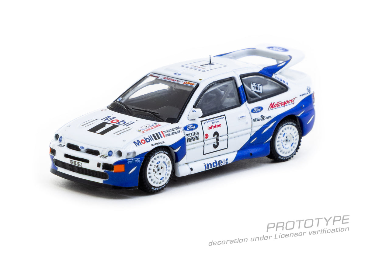 Model race car with branding on a white background
