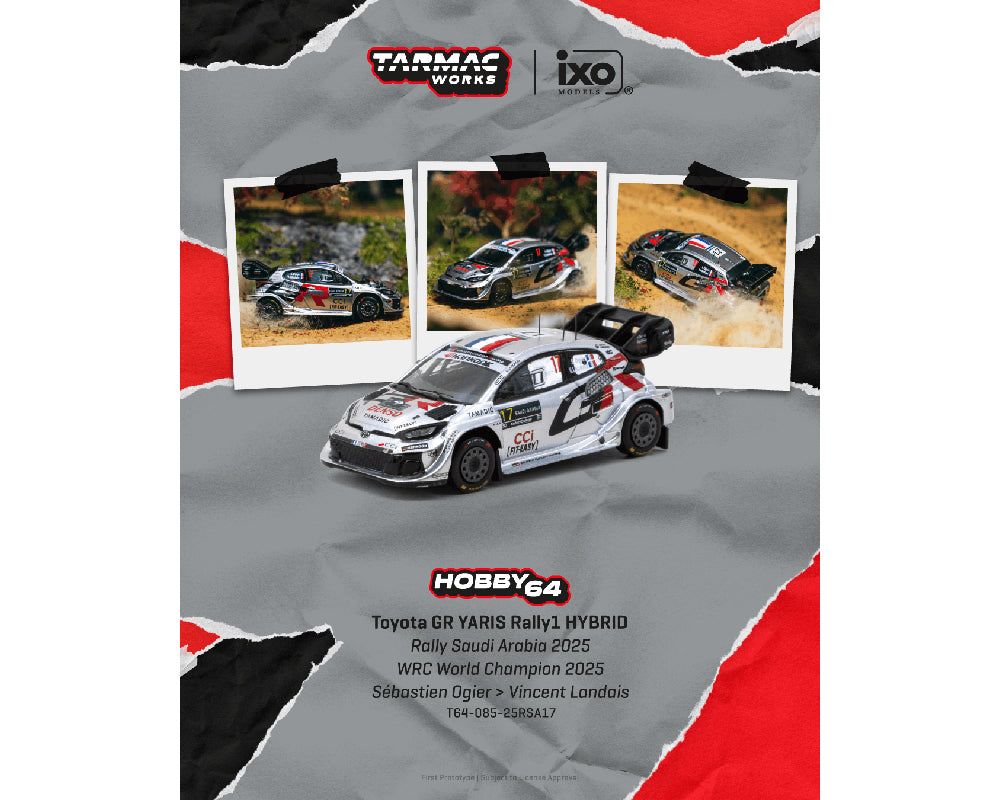 (Preorder) Tarmac Works 1:64 Toyota GR YARIS Rally1 HYBRID Rally Saudi Arabia 2025 WRC World Champion 2025 Sébastien Ogier / Vincent Landais T64-085-25RSA17