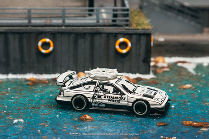 Model car with 'Steamboat Willie' branding on a textured surface