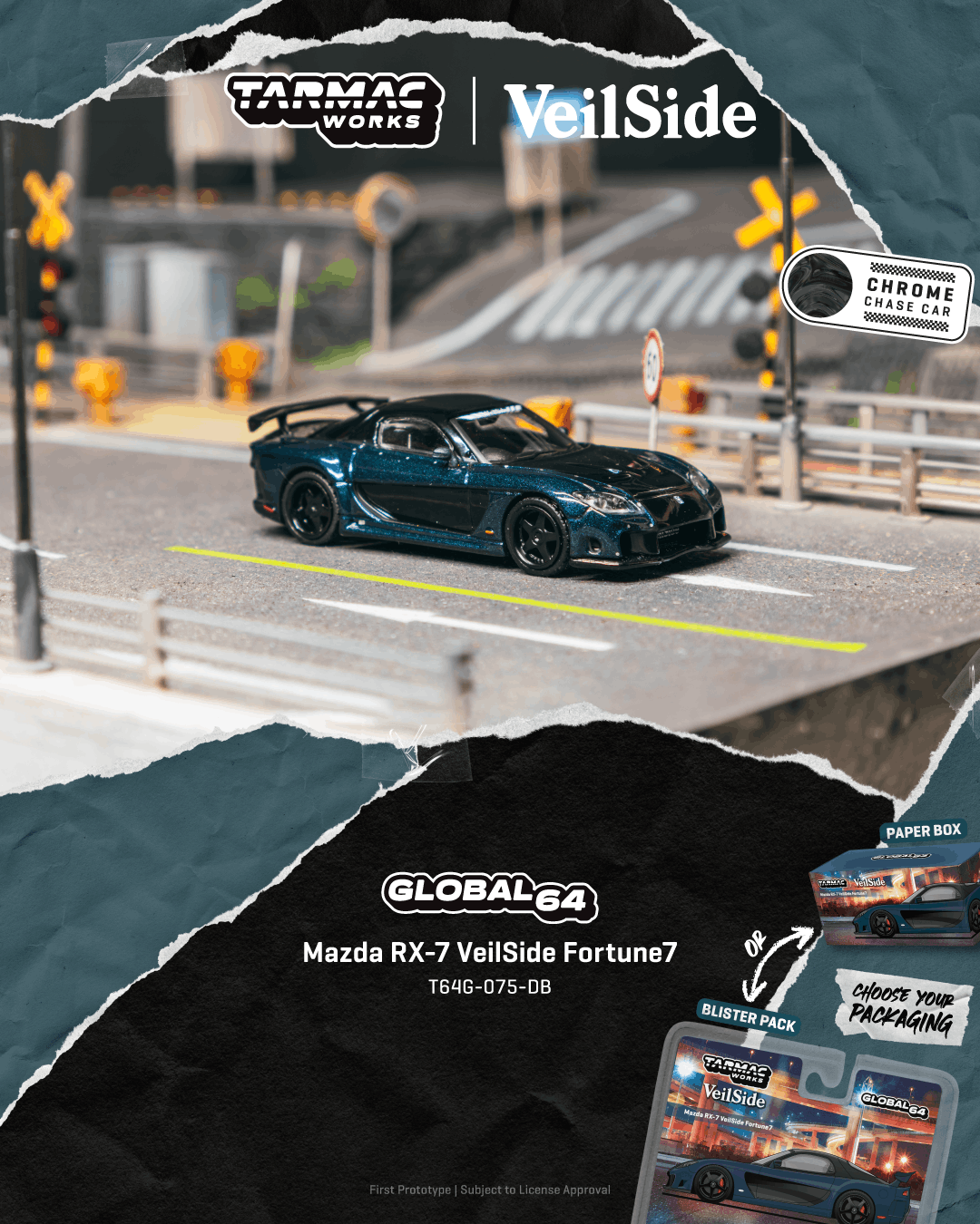 (Preorder) Tarmac Works 1:64 Mazda RX-7 VeilSide Fortune7 Dark Blue / Black T64G-075-DB