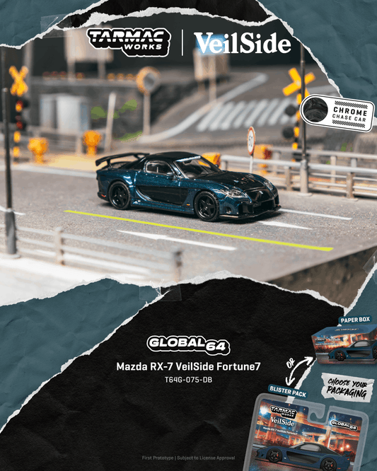 (Preorder) Tarmac Works 1:64 Mazda RX-7 VeilSide Fortune7 Dark Blue / Black T64G-075-DB