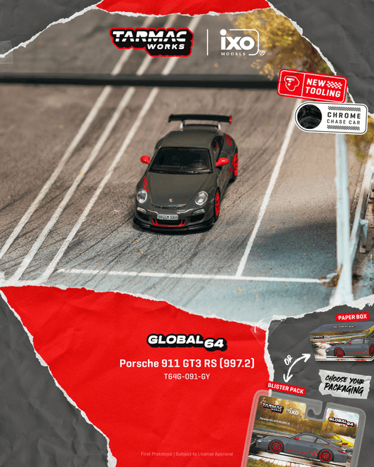 Model car on a track with Tarmac Works and IXO branding.