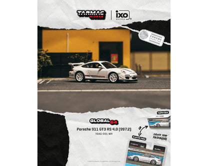 Model car of Porsche 911 GT3 RS 4.0 with Tarmac Works and ixo branding.