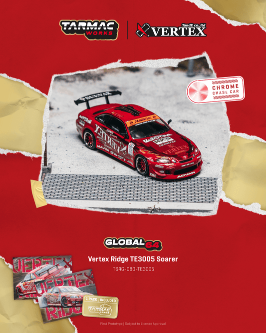 Tarmac Works 1:64 Vertex Ridge TE3005 Soarer Model Car + Trading Cards Combo Set T64G-080-TE3005