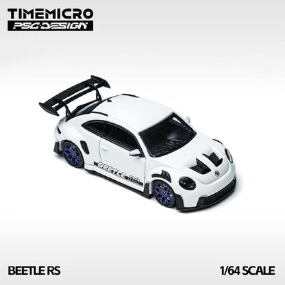 Model car of a Beetle RS with a large rear wing on a white background, featuring the Timemicro logo.