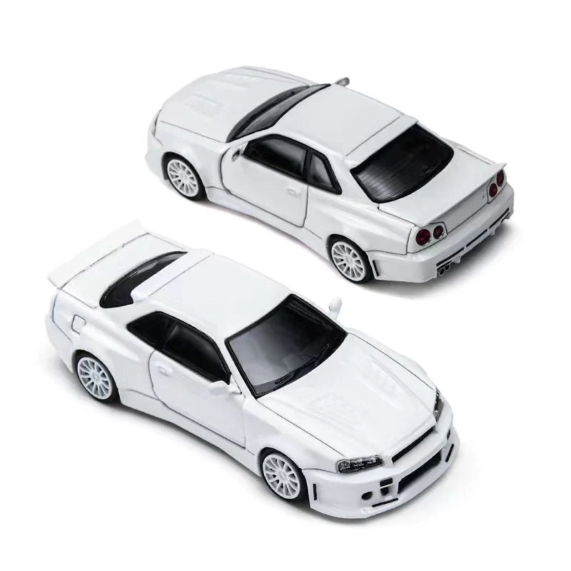 Two white model cars on a white background