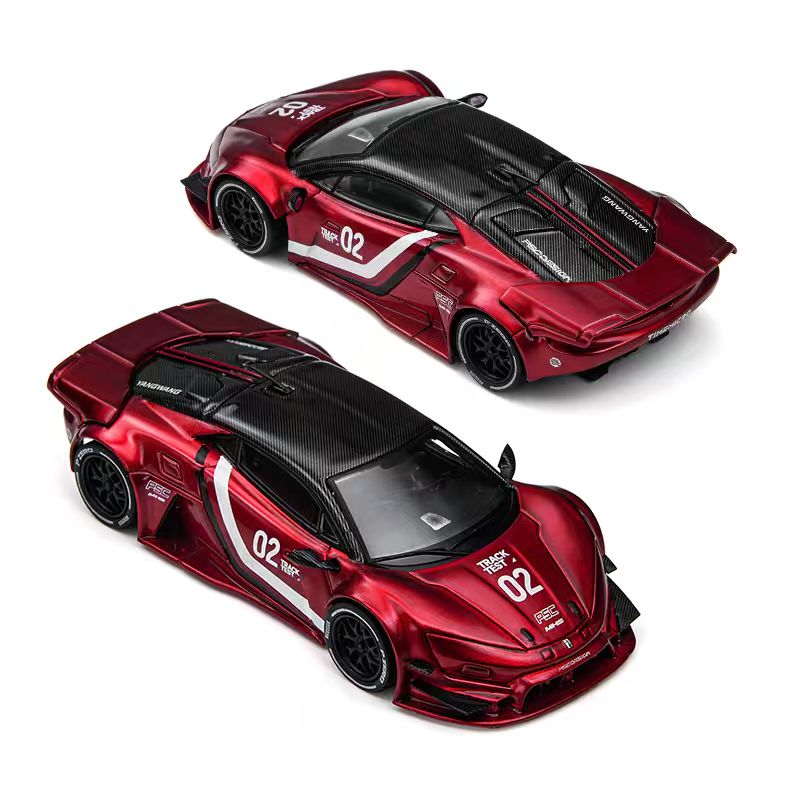 Two red sports cars with black and white details on a white background